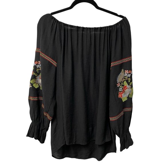 ENTRO TOP EMBROIDERED FLORAL BOHO PEASANT SIZE M OVERSIZED BELL SLEEVE FESTIVAL - Picture 2 of 9
